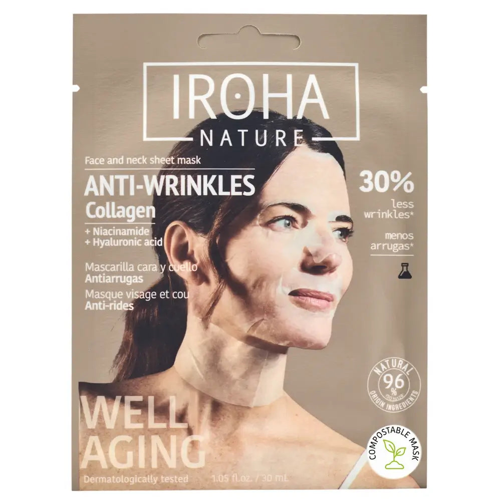 Iroha Nature Anti-Falten Gesichts- und Halsgewebemaske - Kollagen, 30 ml