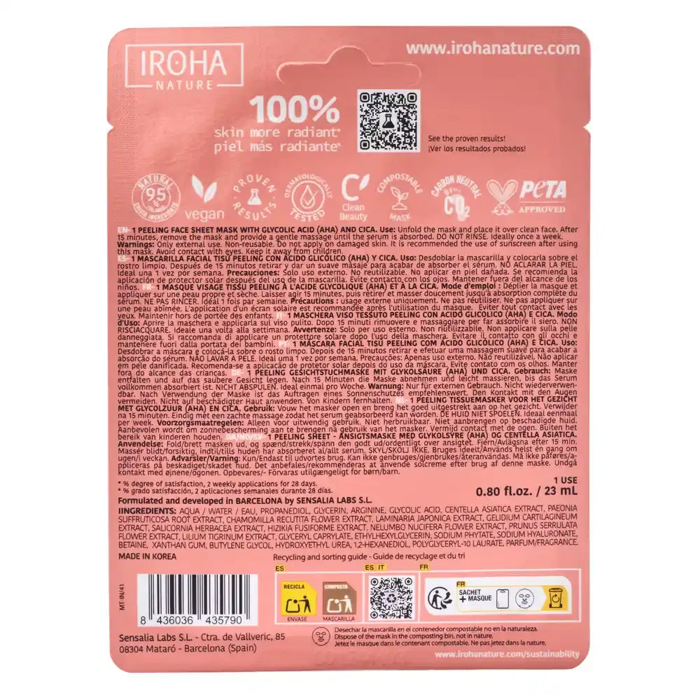 Iroha Nature Gesichtspeeling-Tuchmaske - Glykolsäure , 23 ml