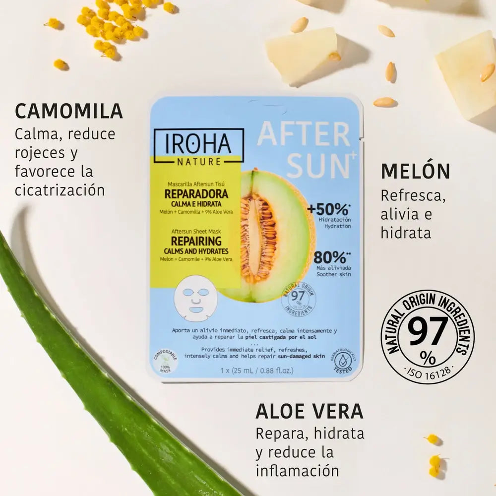 Iroha Nature Natürliche Extrakte Aftersun Reparierende Gesichtsmaske, 20 Ml