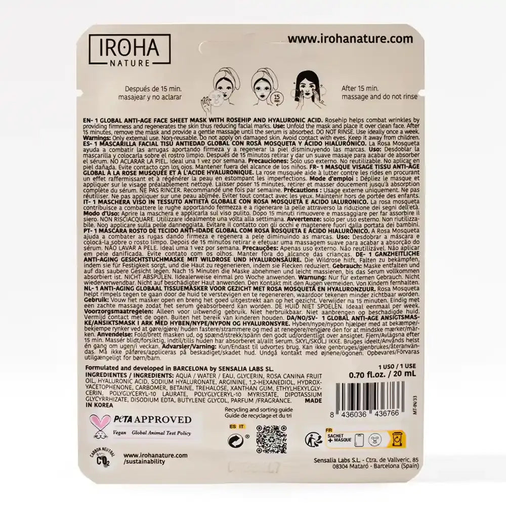 Iroha Nature Natürliche Extrakte Global Anti-Aging Gesichtsmaske, 20 Ml