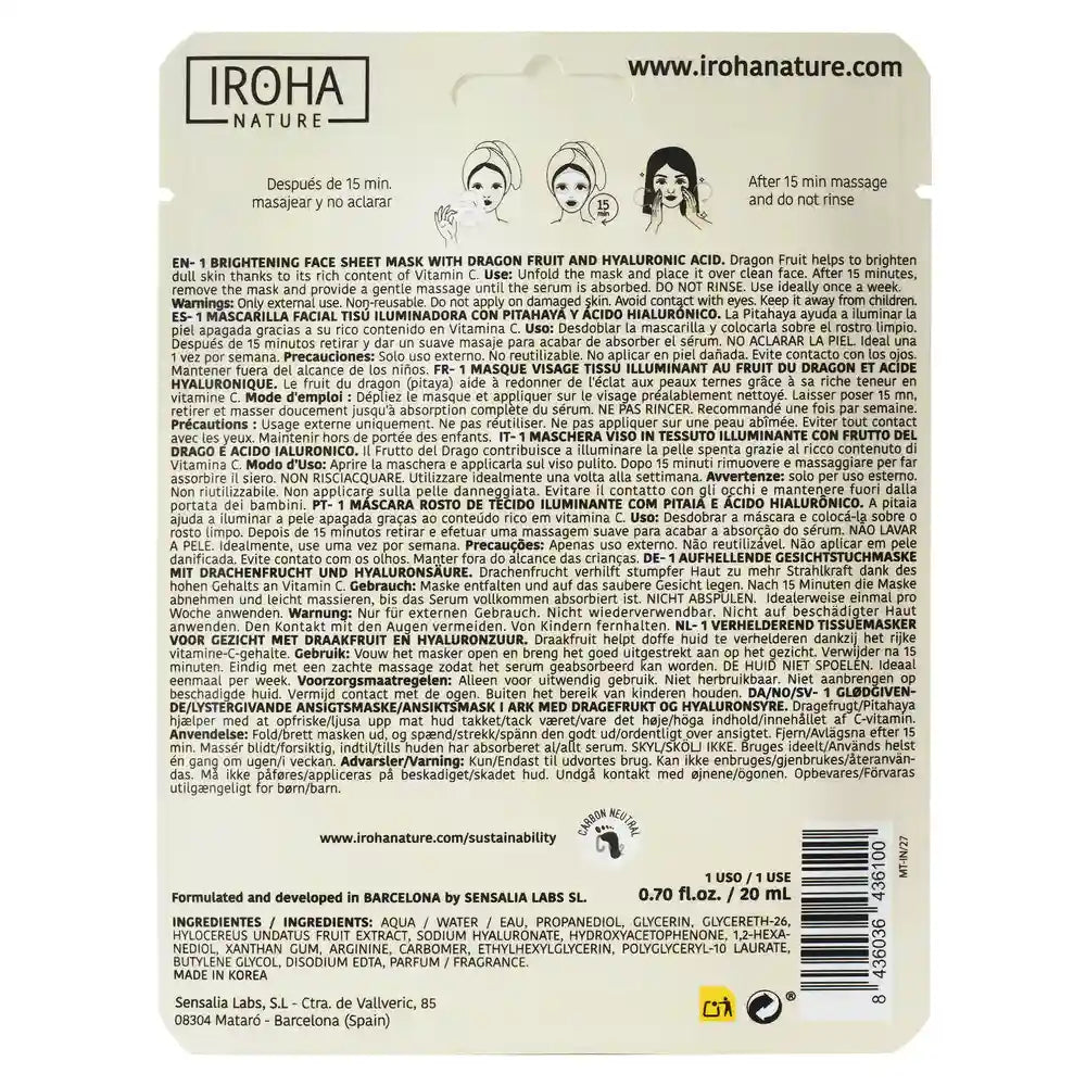 Iroha Nature Natürliche Extrakte Aufhellende Pitahaya Gesichtsmaske, 20 Ml