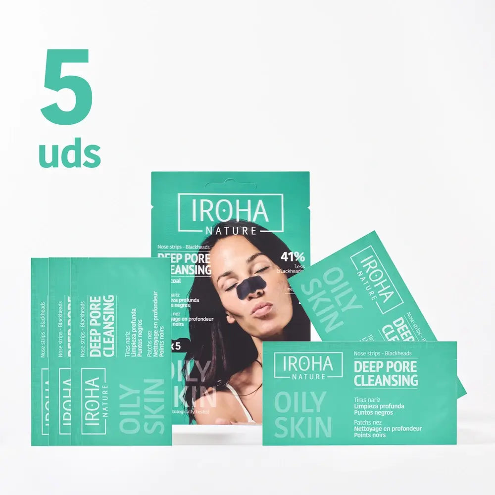 Iroha Nature Deep Cleansing Nose Strips Mitesser - Holzkohle, 5 Stück.