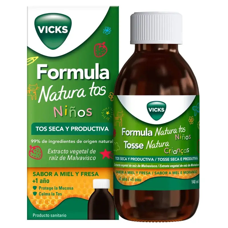 Vicks Formula Natura Hustensirup Kinder Honig-Erdbeer-Geschmack, 140 ml