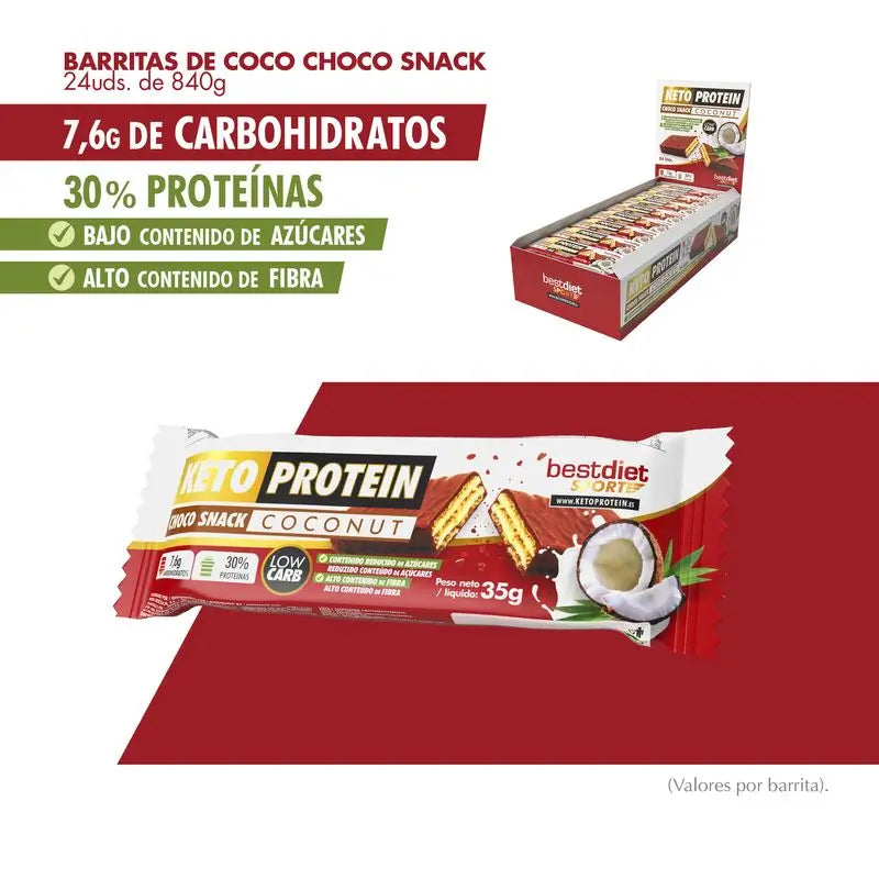Keto Protein Choco Snack Kokosnuss Riegel, 1 Stück.