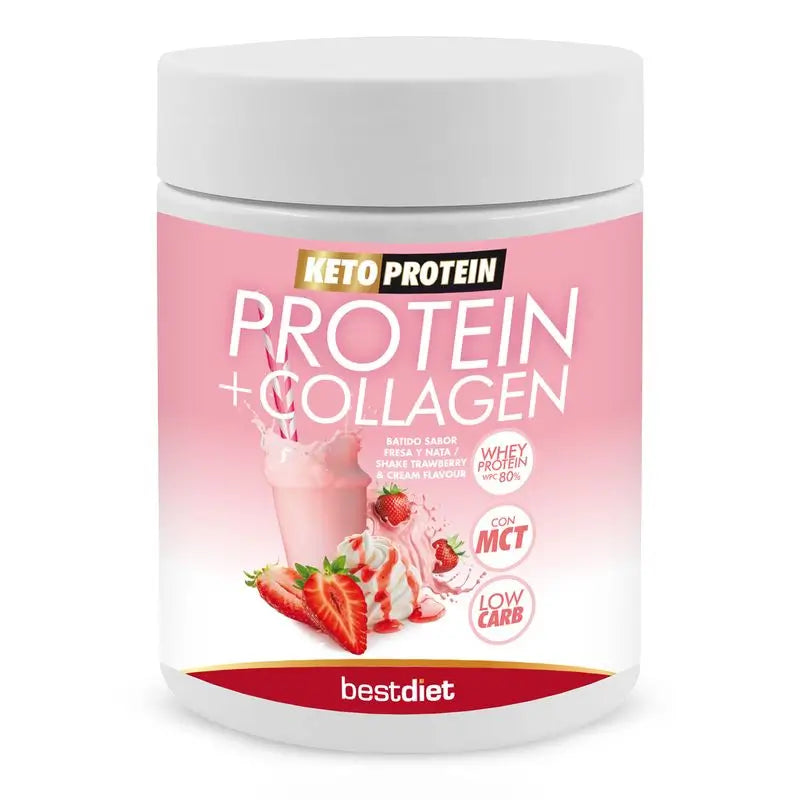 Keto Protein Protein + Kollagen Erdbeer-Sahne-Shake Pulver, 400 g