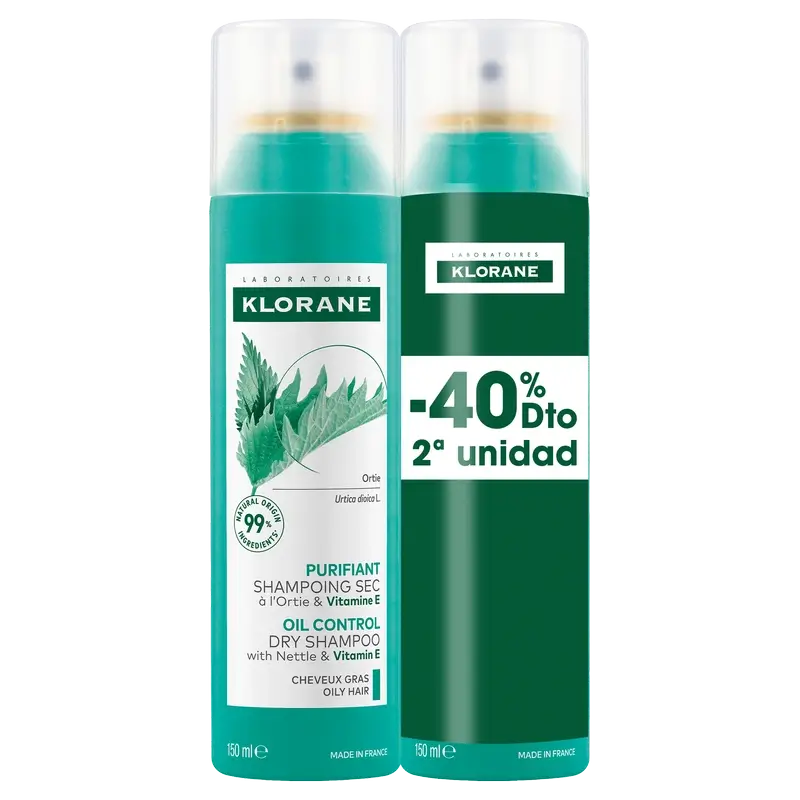 Klorane Brennnessel Trockenshampoo Packung fettiges Haar 2x150ml 40% OFF