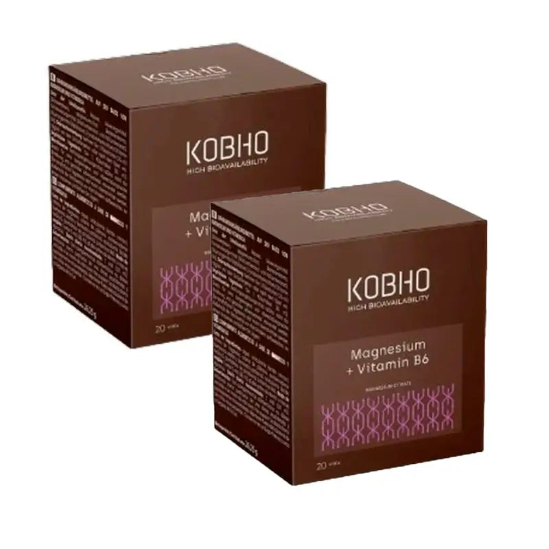 Kobho Labs Duplo Magnesium Supplement + Vitamin B6, 2 x 20 Fläschchen