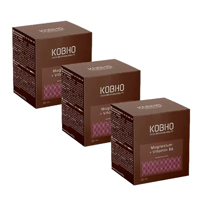 Kobho Labs Triplo Supplement Magnesium + Vitamin B6, 3 x 20 Fläschchen