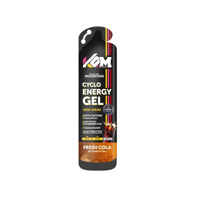 Kom Endurance Sports Nutrition Gels , Schachtel mit 18 Gels à 60g Koffein+Magnesium+Kalium Cola-Geschmack