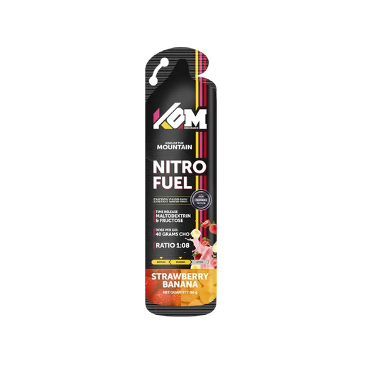Kom Endurance Sports Nutrition Gels, Schachtel mit 18 Gels à 60 g mit Erdbeer-Bananen-Geschmack.