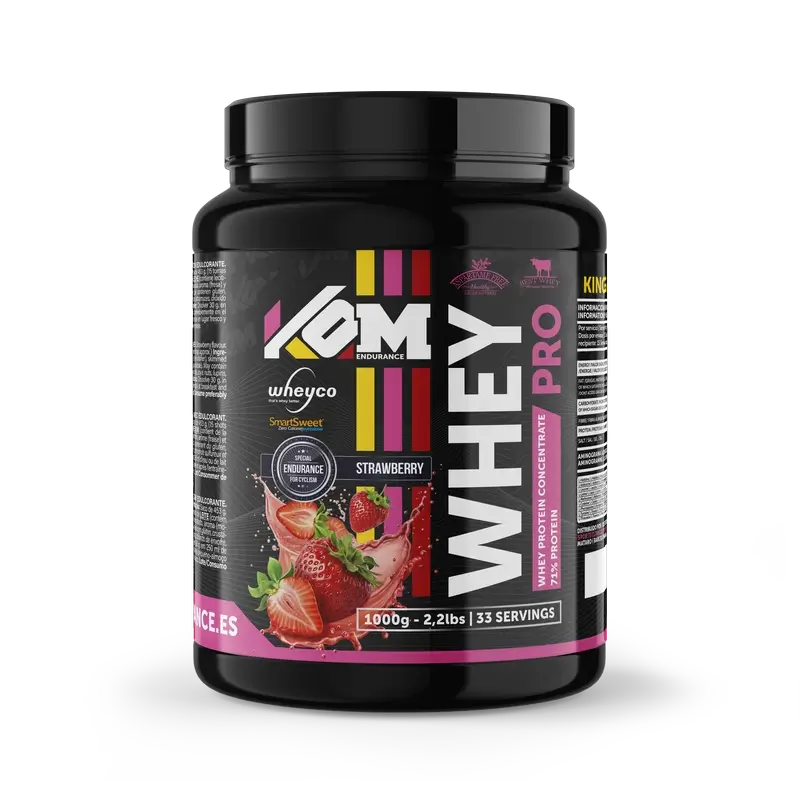 Kom Endurance Proteins Sports Nutrition, strawberry flavour whey protein 1kg canister