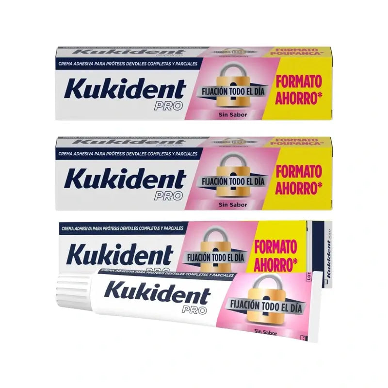 Kukident Triplo Pro Komplette Haftcreme für Zahnersatz, Neutral 3 x 70 Gr