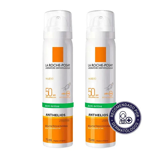 La Roche-Posay Anthelios Facial Mist Pack SPF 50 Sonnenschutz Gesicht Empfindliche Haut, 2X75 ml