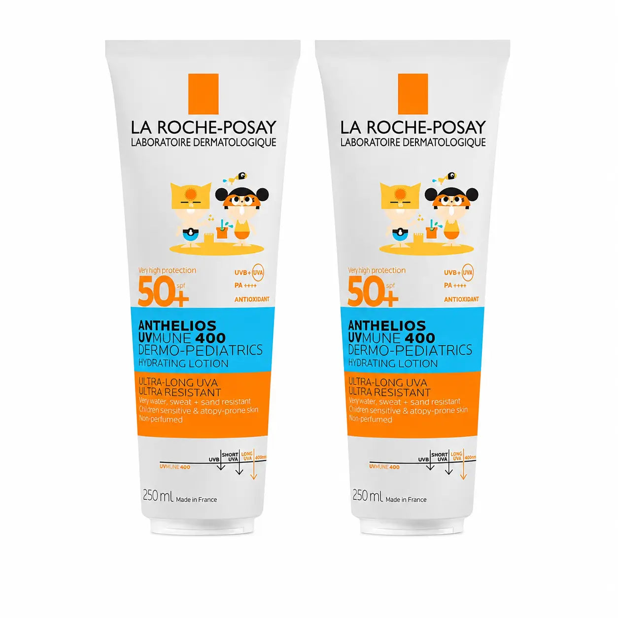 La Roche-Posay Anthelios Dermo-Pediatrics Feuchtigkeitsmilch SPF 50+ Kindersonnenschutz Packung 2 x 250 ml