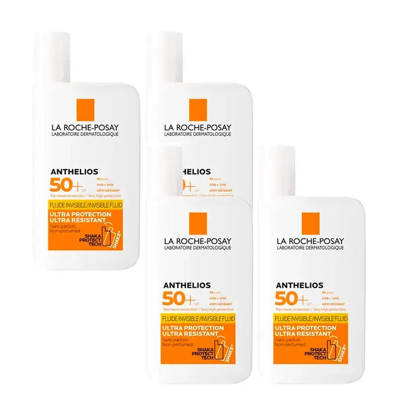 La Roche-Posay Anthelios Uv-Mune 400 Unsichtbares Fluid SPF50+, Packung 4 x 50 ml