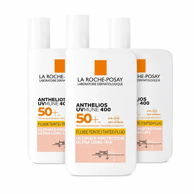 La Roche Posay Anthelios UVMune 400 SPF50+ Farbiges Fluid, Packung 3 x 50 ml