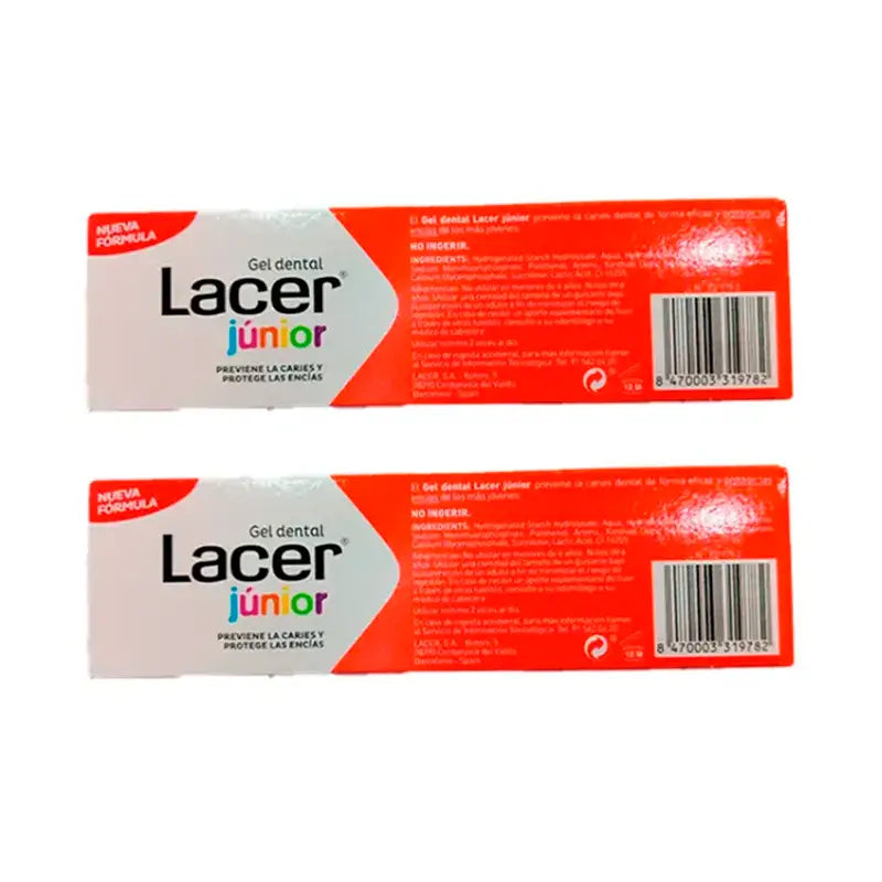 Lacer Junior Erdbeer Zahngel Packung 2 x 75 ml