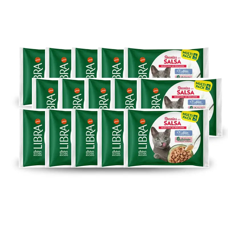 Libra Nassfutter für Katzen, mit Lachs und Thunfisch in Soße, Flowpack, 15 x 340 g
