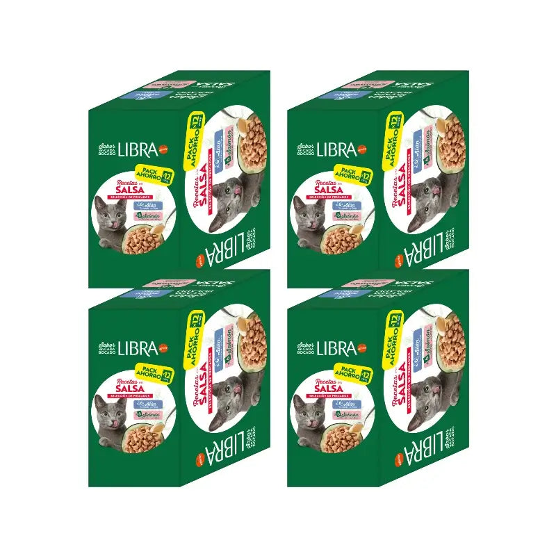 Libra Nassfutter für Katzen, mit Lachs und Thunfisch, Flowpack, 4 x 1,02 kg