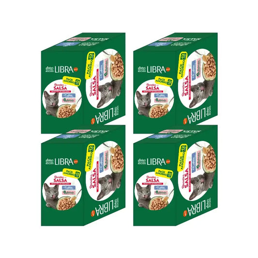 Libra Nassfutter für Katzen, mit Lachs und Thunfisch, Flowpack, 4 x 1,02 kg
