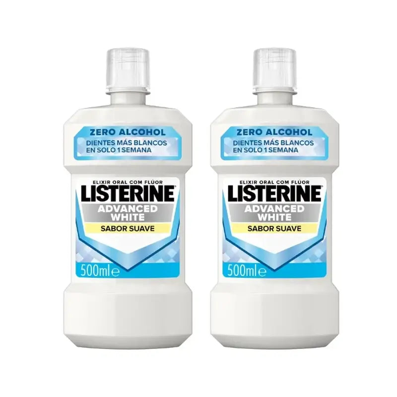 Listerine Duplo Mundwasser, Advanced Whitening, Alkoholfrei, Mild Mint, 2 x 500 Ml