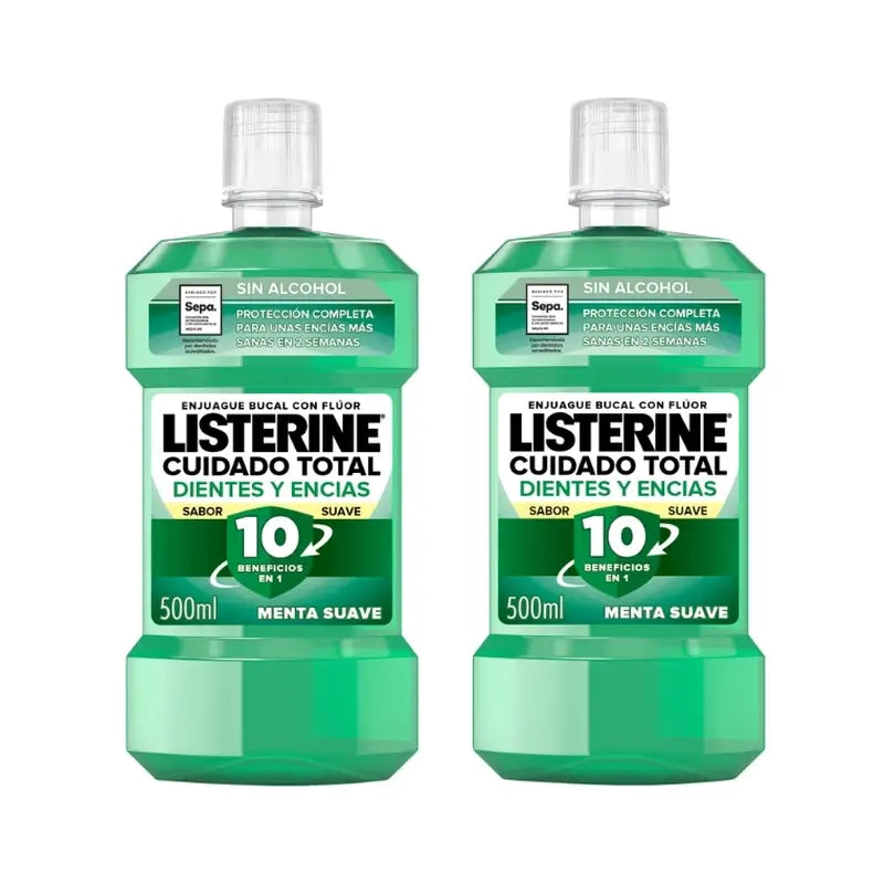 Listerine Duplo Mundwasser Zahn- & Zahnfleischschutz Mild Minze Alkoholfrei Mundwasser, 2 x 500 Ml