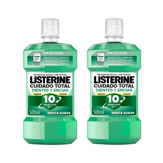 Listerine Duplo Mundwasser Zahn- & Zahnfleischschutz Mild Minze Alkoholfrei Mundwasser, 2 x 500 Ml