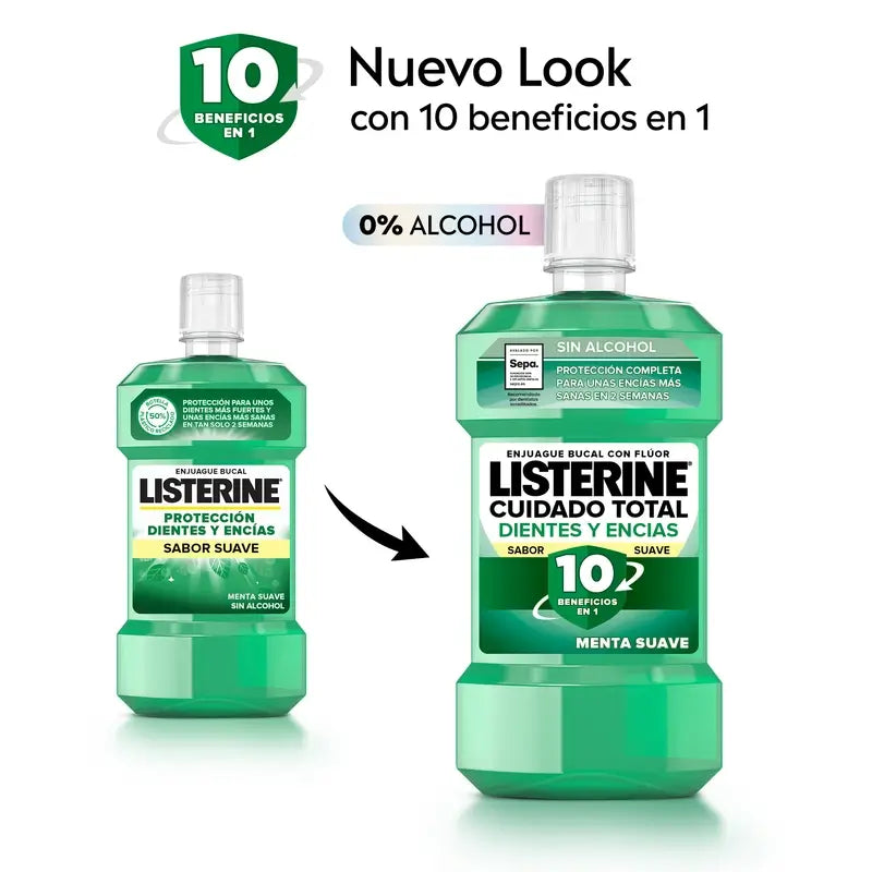 Listerine Duplo Mundwasser Zahn- & Zahnfleischschutz Mild Minze Alkoholfrei Mundwasser, 2 x 500 Ml