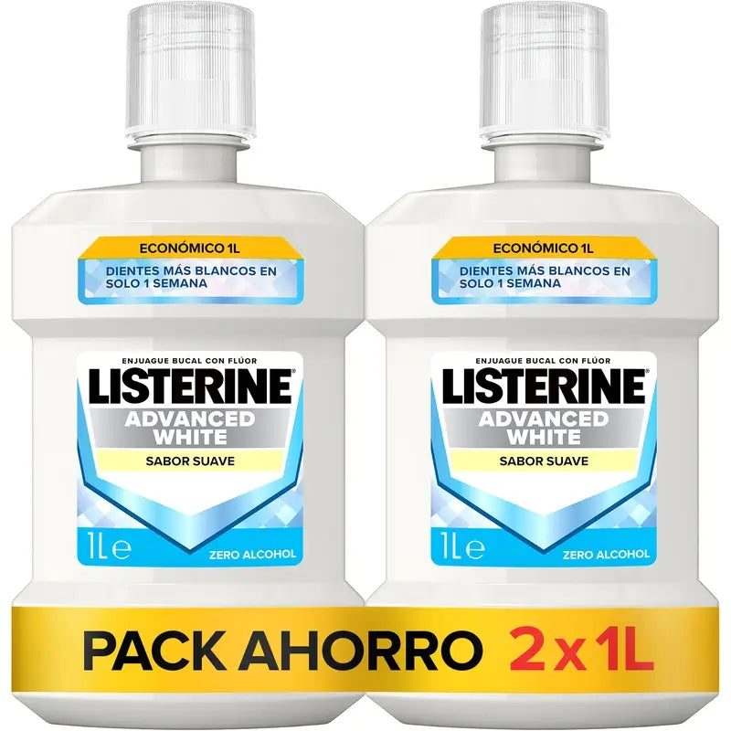 Listerine Mundwasser, Advanced White mit Aufheller, milder Minzgeschmack, alkoholfrei 2 X 1000ml Packung