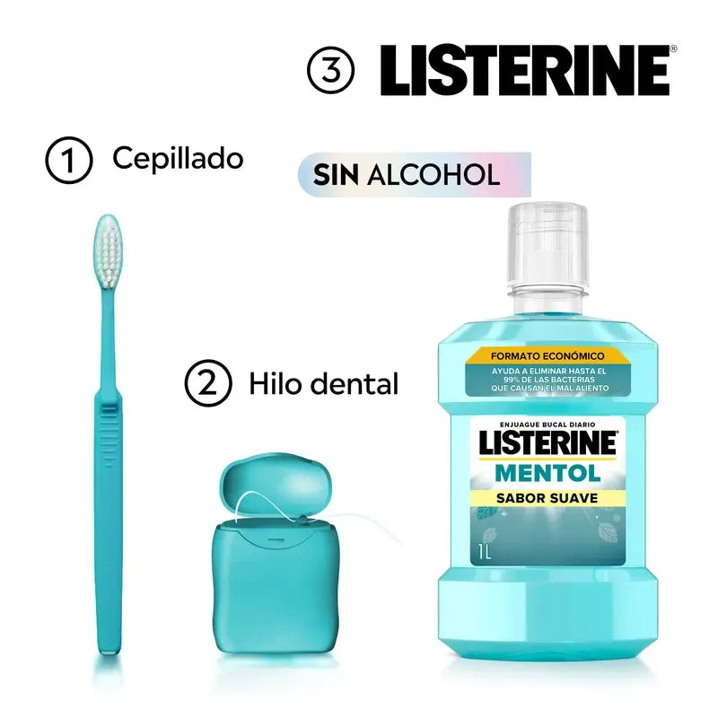 Listerine, Menthol-Mundspülung, 1000 ml, milder Geschmack