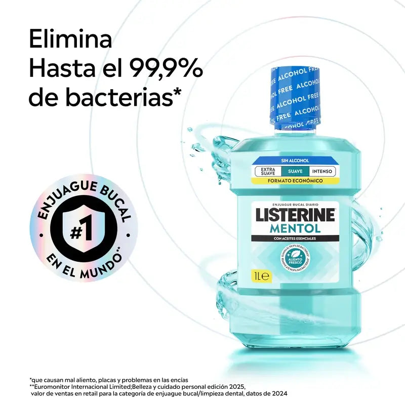 Listerine, Menthol-Mundspülung, 1000 ml, milder Geschmack