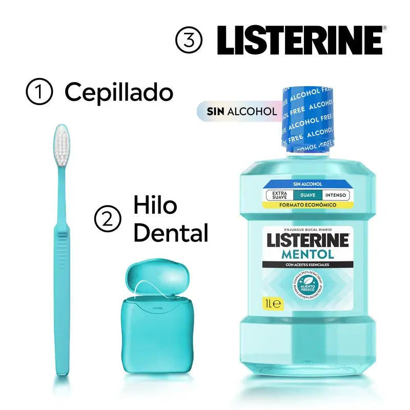 Listerine, Menthol-Mundspülung, 1000 ml, milder Geschmack