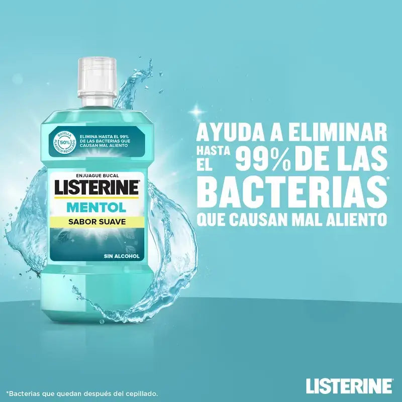Listerine Mundspülung Menthol Mildes Aroma Alkoholfreies Mundwasser Packung 500 ml + 250 ml
