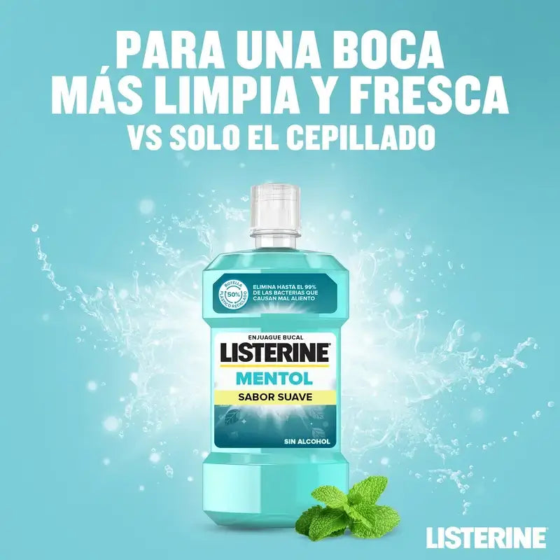 Listerine Mundspülung Menthol Mildes Aroma Alkoholfreies Mundwasser Packung 500 ml + 250 ml