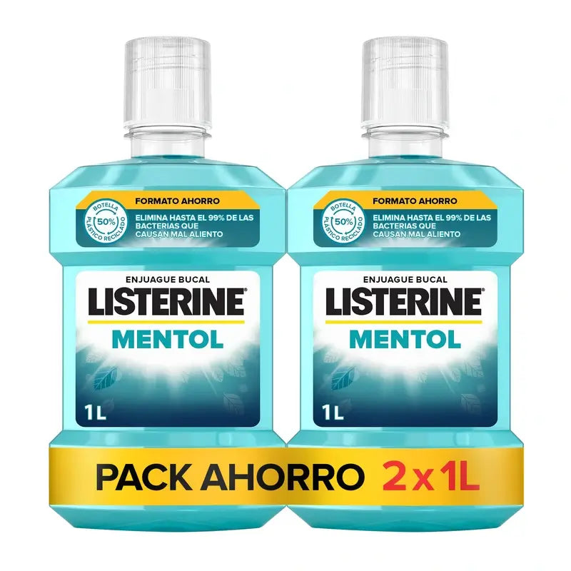 Listerine Mundwasser Menthol-Geschmack Plaque-Schutz, stärkt die Zähne, Packung mit 2 x 1000ml.