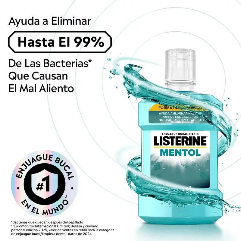 Listerine Mundwasser Menthol-Geschmack Plaque-Schutz, stärkt die Zähne, Packung mit 2 x 1000ml.