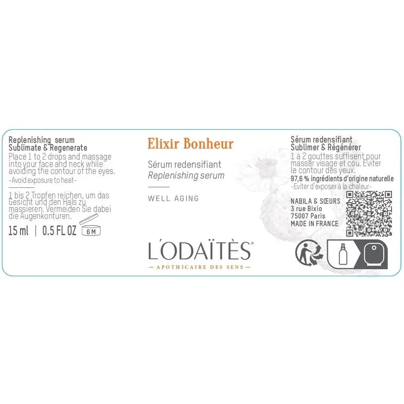 L'Odaïtès Gesichtselixier Bonheur - Regenerierendes Serum, 15 ml