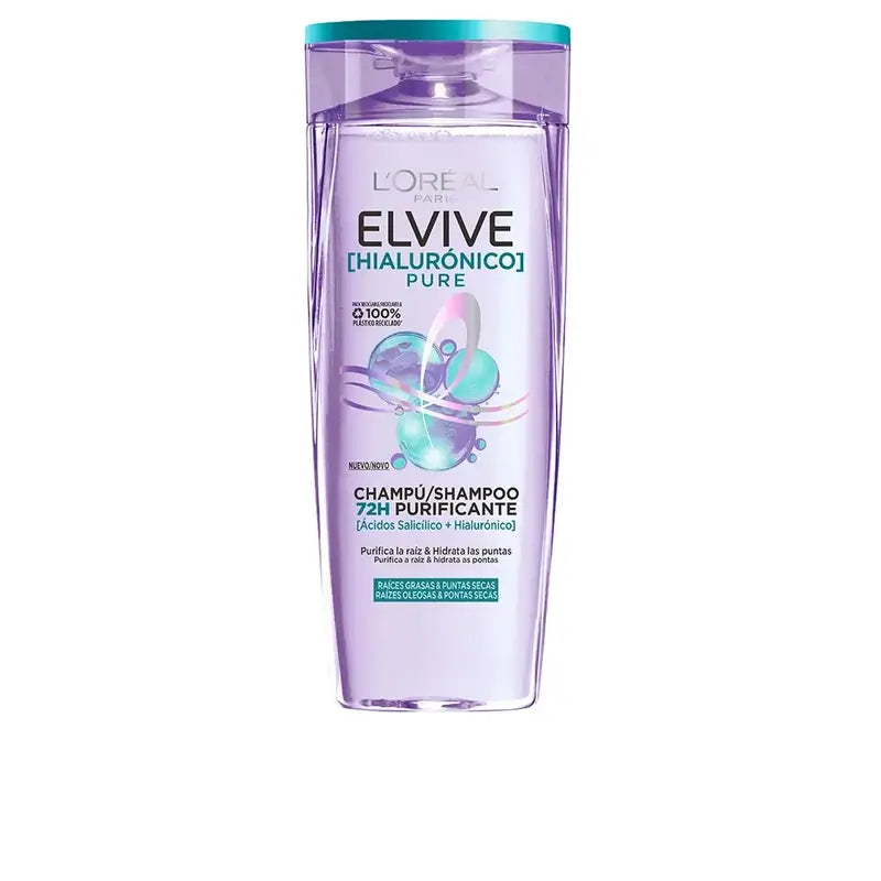 L'Oréal Paris Elvive Hyaluronic Pure Shampoo: Reinigt, spendet Feuchtigkeit, Glanz & Körper, silikonfrei, 400 ml