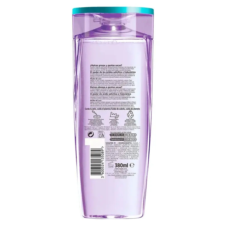 L'Oréal Paris Elvive Hyaluronic Pure Shampoo: Reinigt, spendet Feuchtigkeit, Glanz & Körper, silikonfrei, 400 ml