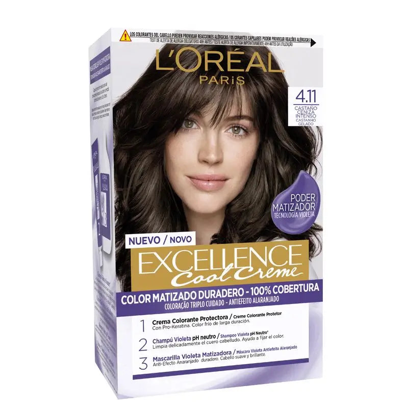 L'Oréal Paris Excellence Cool Creme Dauerhafte Haarfarbe - Farbton 4.11 Intensives Aschbraun