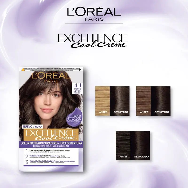 L'Oréal Paris Excellence Cool Creme Dauerhafte Haarfarbe - Farbton 4.11 Intensives Aschbraun