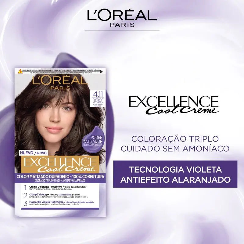L'Oréal Paris Excellence Cool Creme Dauerhafte Haarfarbe - Farbton 4.11 Intensives Aschbraun