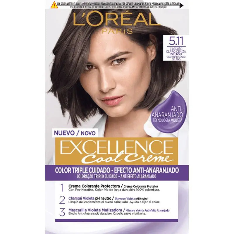 L'Oréal Paris Excellence Cool Creme Dauerhafte Haarfarbe - Farbton 5.11 Intensives Helles Aschbraun
