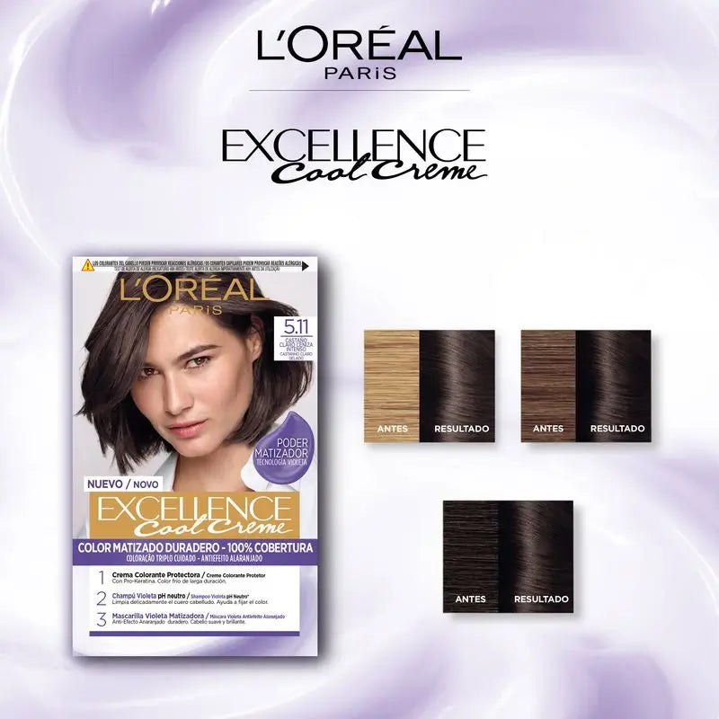 L'Oréal Paris Excellence Cool Creme Dauerhafte Haarfarbe - Farbton 5.11 Intensives Helles Aschbraun