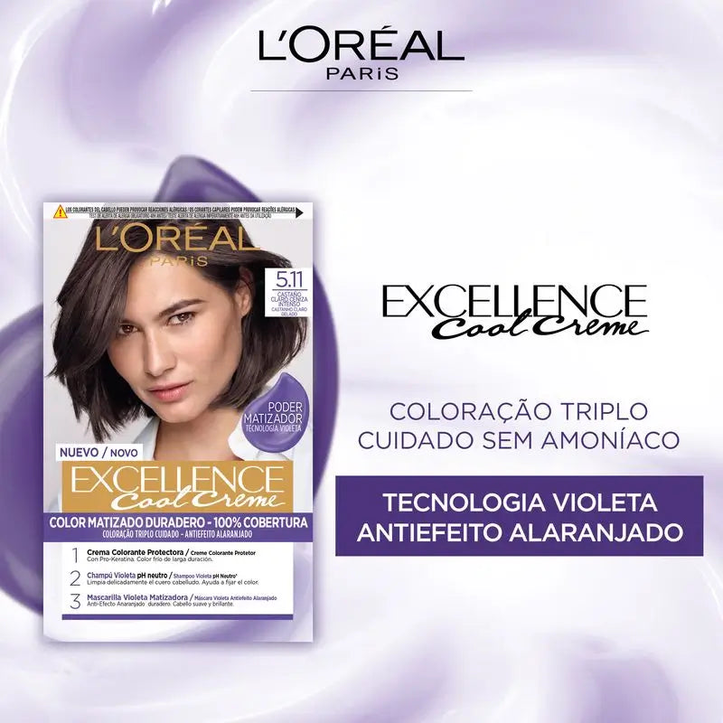 L'Oréal Paris Excellence Cool Creme Dauerhafte Haarfarbe - Farbton 5.11 Intensives Helles Aschbraun