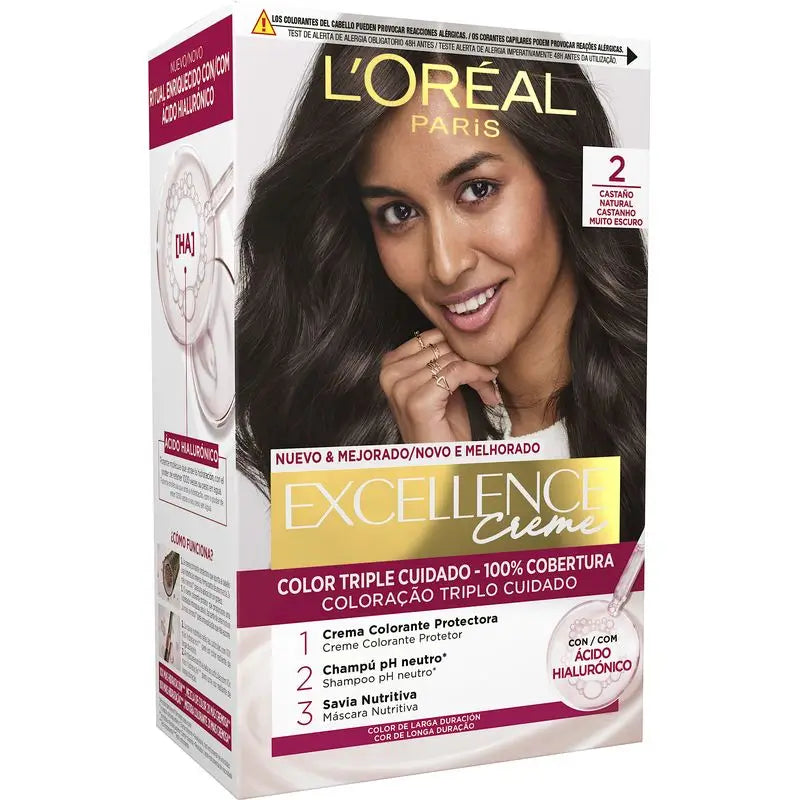 L'Oréal Paris Excellence Creme Dauerhafte Haarfarbe - Farbton 2 Naturbraun