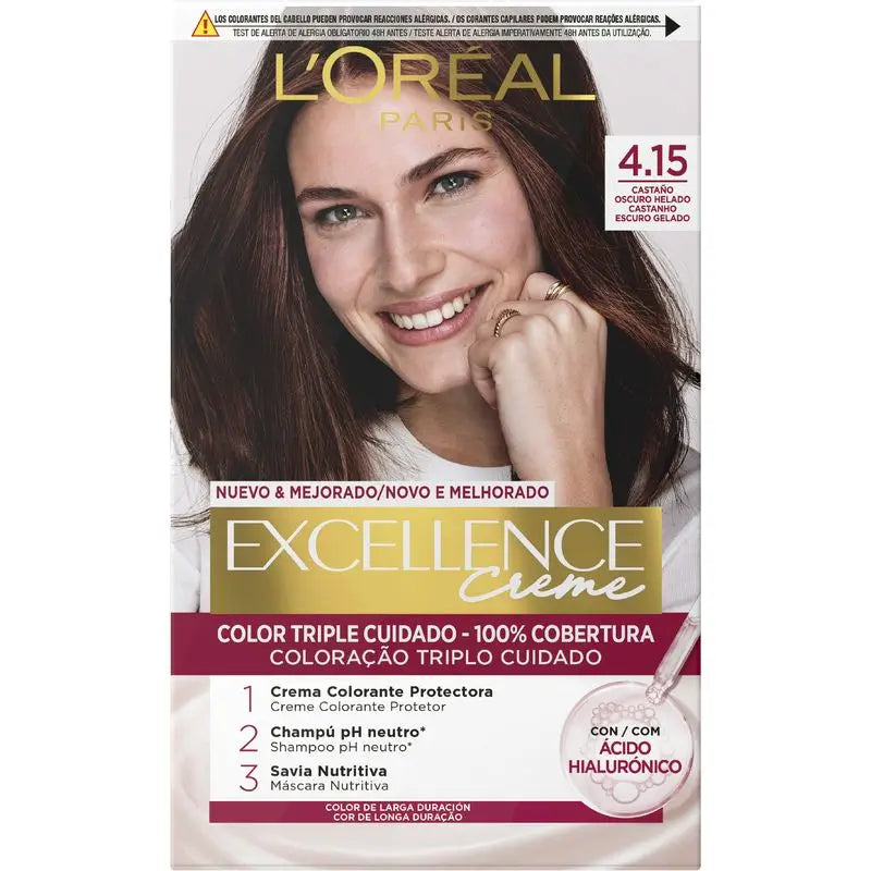 L'Oréal Paris Excellence Creme Dauerhafte Haarfarbe - Farbton 4.15 Eiskaltes Dunkelbraun
