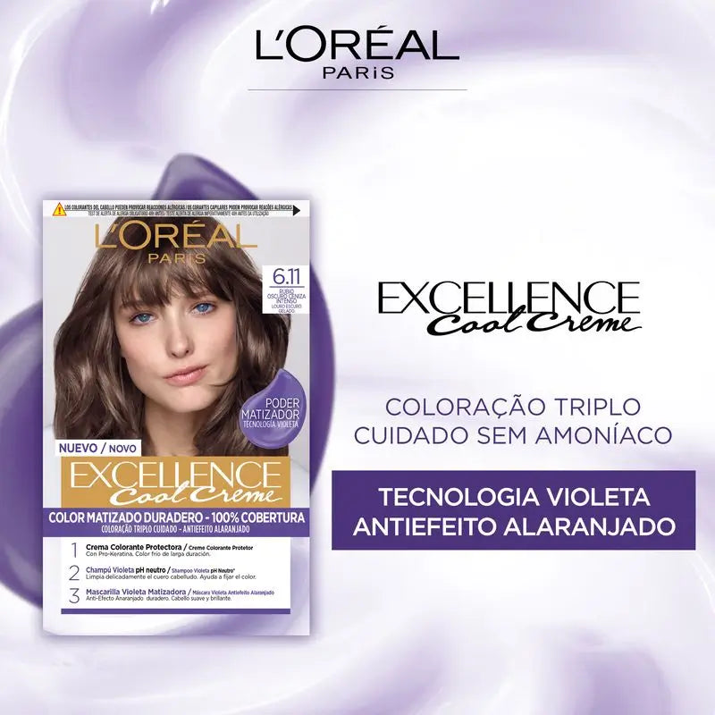 L'Oréal Paris Excellence Creme Dauerhafte Haarfarbe - Farbton 6.11 Dunkles Aschblond