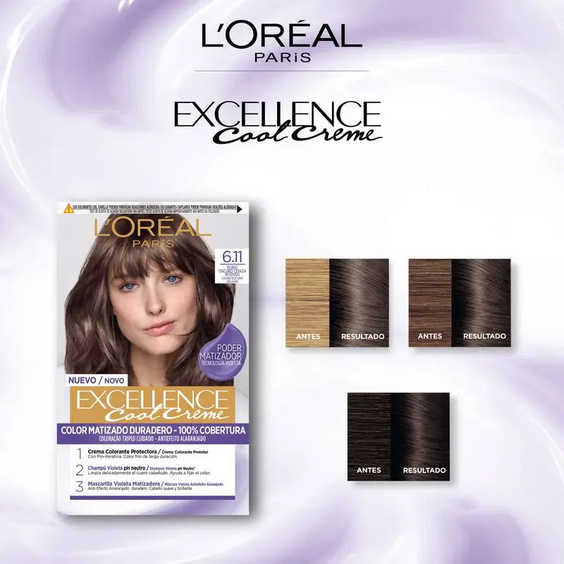 L'Oréal Paris Excellence Creme Dauerhafte Haarfarbe - Farbton 6.11 Dunkles Aschblond