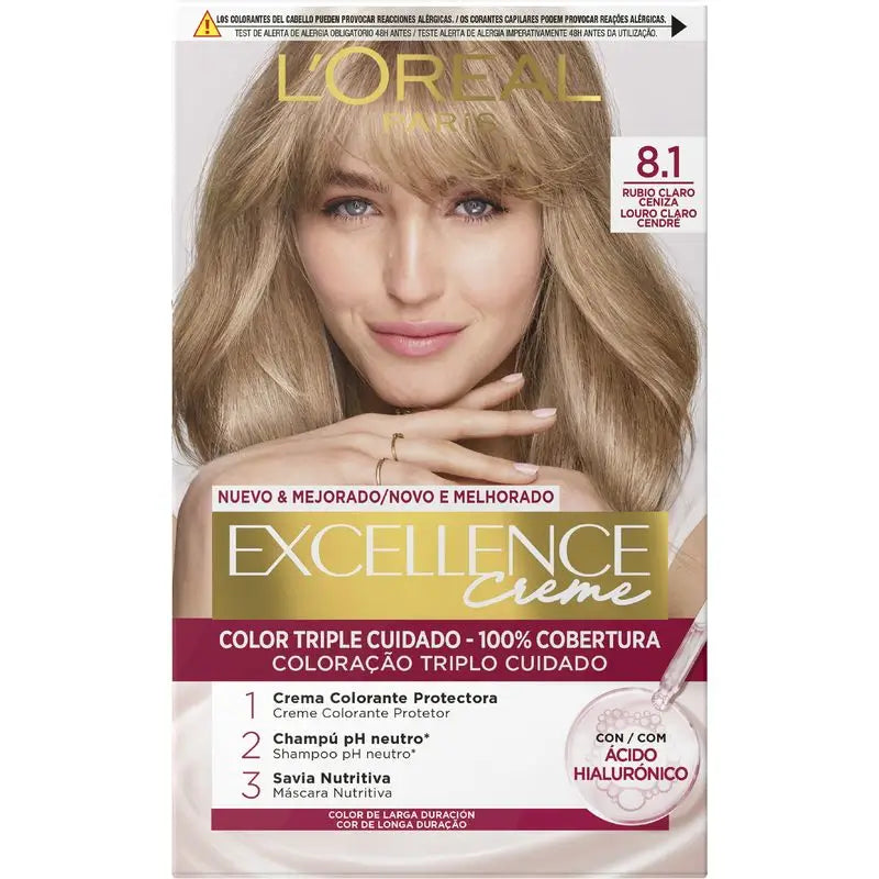 L'Oréal Paris Excellence Creme Dauerhafte Haarfarbe - Farbton 8.1 Helles Aschblond